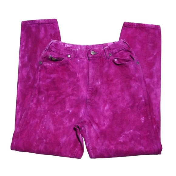 Vintage Lee Jeans Hot Pink Fuchsia Tie Dye High Rise 27 in Waist Mom USA